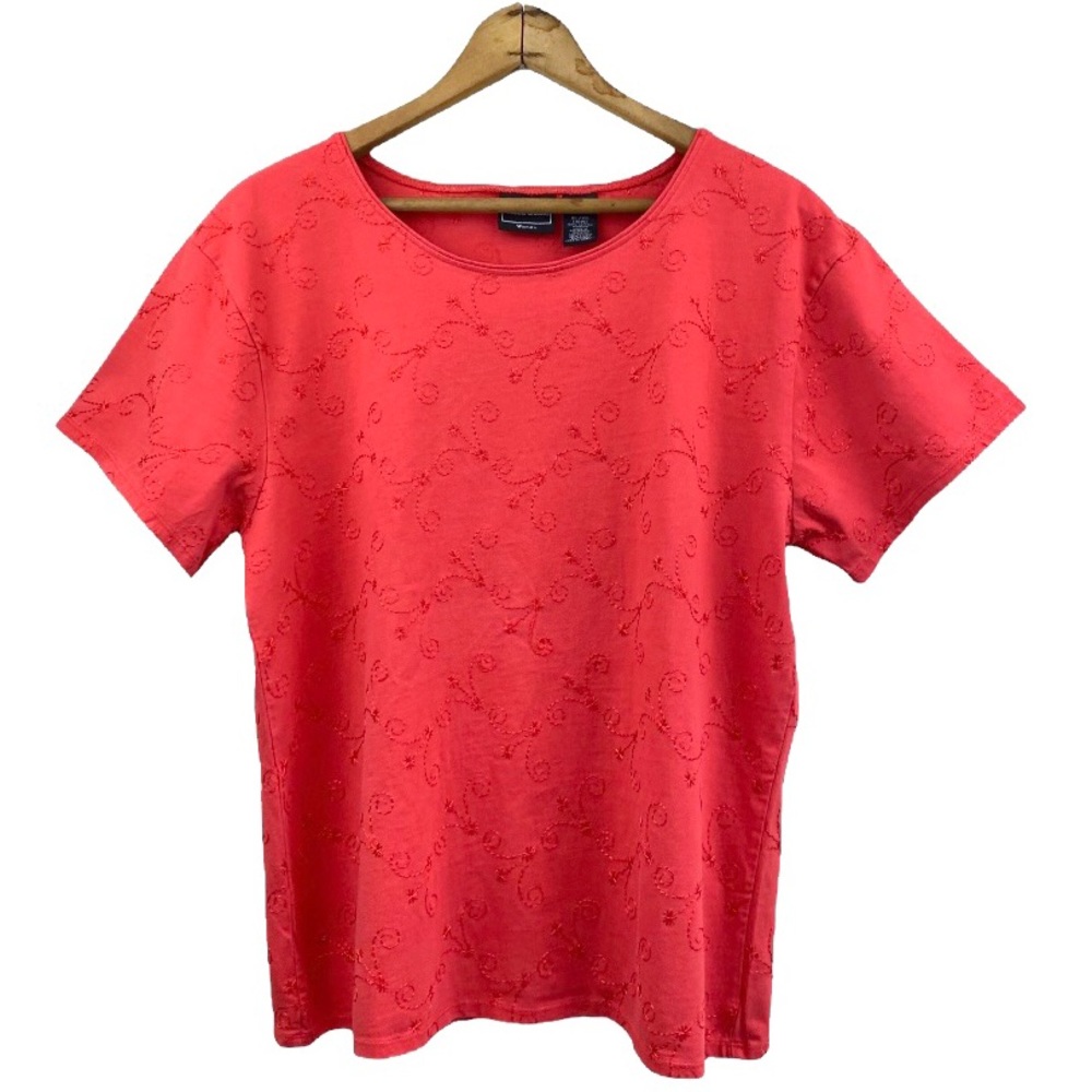 Bobbie Brooks Red Eyelet Embroidered Scoop Neck Top Short Sleeve XL (18W)